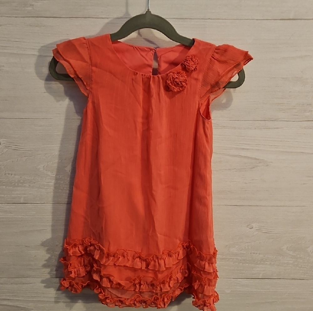 Coral/Orange Ruffled Tiered Sundress with Flutter Cap Sleeves